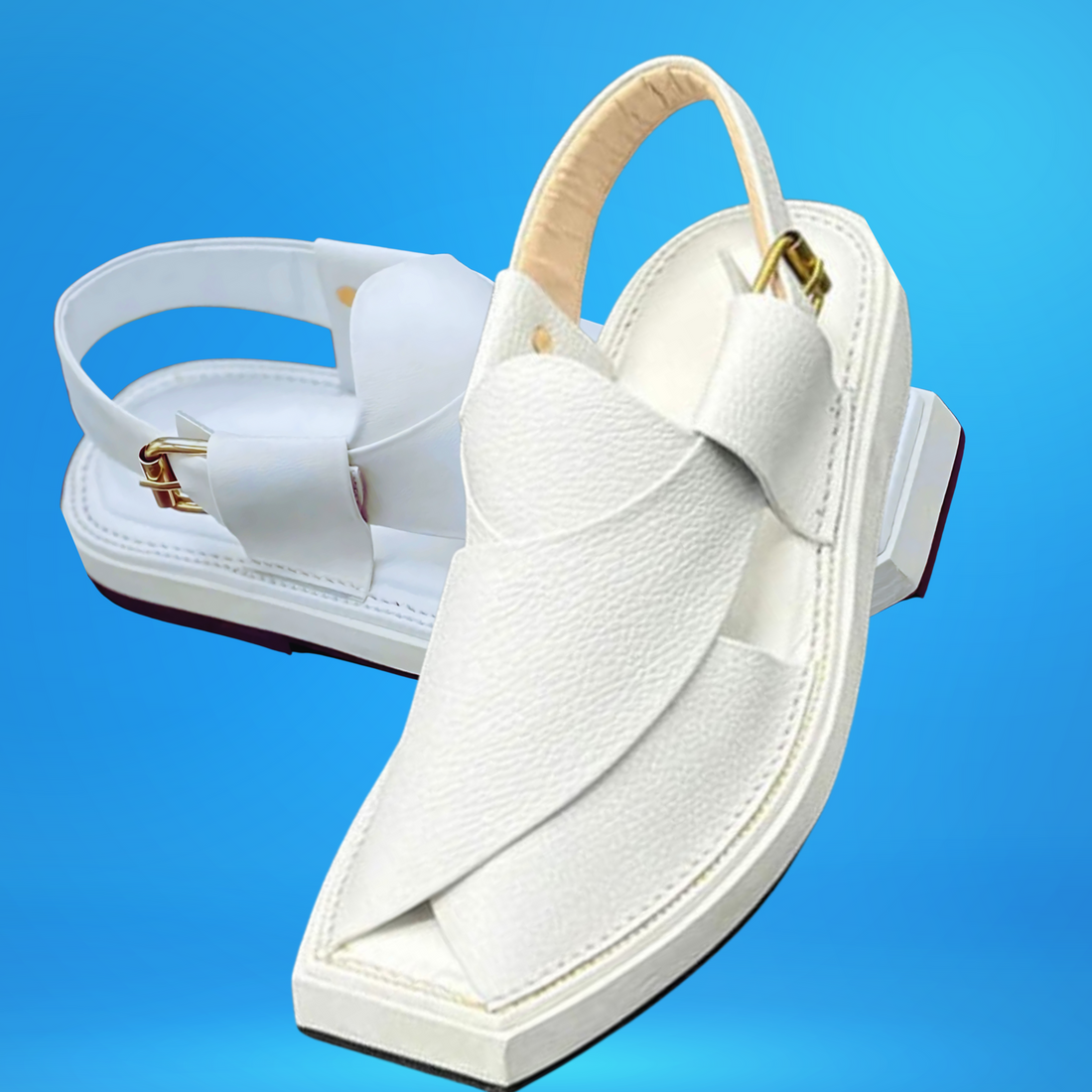 White kaptan premium hand made chappal (Made On Demand)